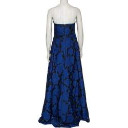مملوكة مسبقًا Oscar de la Renta Blue Floral Devore Lace Strapless Gown XL