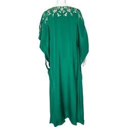 Pre Owned Oscar de la Renta Green Silk Embellished Belted Kaftan Dress M