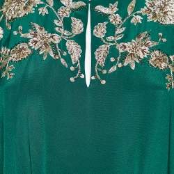 Pre Owned Oscar de la Renta Green Silk Embellished Belted Kaftan Dress M