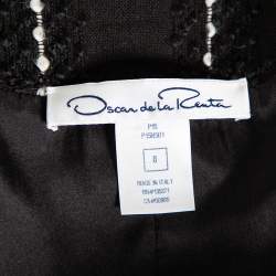 Pre Owned Oscar de la Renta Monochrome Embroidered Wool Button Front Jacket M