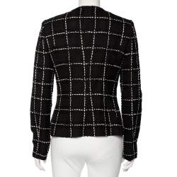 Pre Owned Oscar de la Renta Monochrome Embroidered Wool Button Front Jacket M