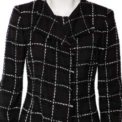 Pre Owned Oscar de la Renta Monochrome Embroidered Wool Button Front Jacket M