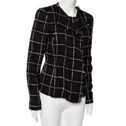 Pre Owned Oscar de la Renta Monochrome Embroidered Wool Button Front Jacket M