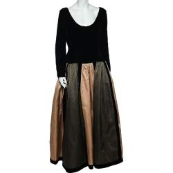 Oscar de la Renta Colorblock Silk & Velvet Long Sleeve Evening Gown L