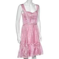 Pre Owned Oscar de la Renta Pink Silk Sleeveless Flared Mini Dress M