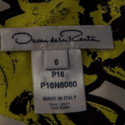 مملوكة مسبقًا فستان أوسكار دي لا رينتا حزام حرير مطبوع أصفر مقاس متوسط