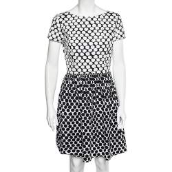 Oscar de la Renta Monochrome Polka Dot Print Cotton Dress S