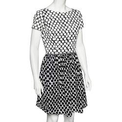 Oscar de la Renta Monochrome Polka Dot Print Cotton Dress S