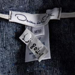 Pre Owned Oscar de la Renta Blue Silk & Linen Lace Trimmed Skirt MTO