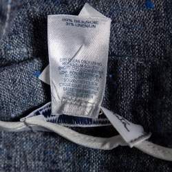 Pre Owned Oscar de la Renta Blue Silk & Linen Lace Trimmed Skirt MTO