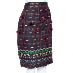 Pre Owned Oscar de la Renta Midnight Blue Wool Embroidered Pencil Skirt (MTO)