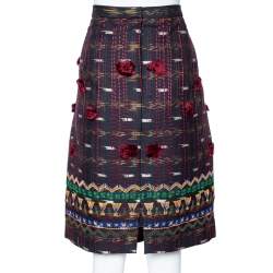 Pre Owned Oscar de la Renta Midnight Blue Wool Embroidered Pencil Skirt (MTO)