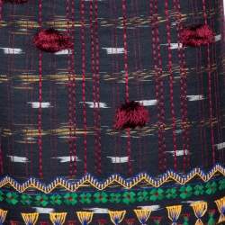 Pre Owned Oscar de la Renta Midnight Blue Wool Embroidered Pencil Skirt (MTO)