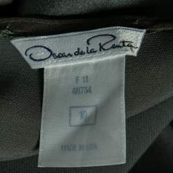 Pre Owned Oscar de la Renta Dark Green Satin Draped Top L