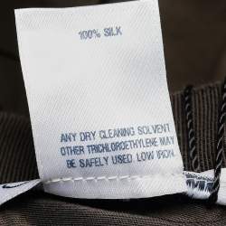 Pre Owned Oscar de la Renta Brown Silk Taffeta Pleated Detail Maxi Skirt L