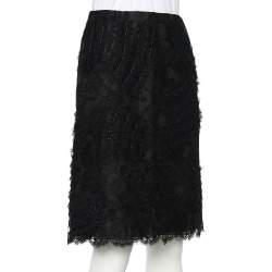 Pre Owned Oscar De La Renta Black Lace & Tulle Embellished Pencil Skirt S