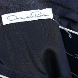 Pre Owned Oscar de la Renta Navy Blue & White Striped Midi Skirt S