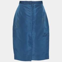 مملوكة مسبقًا Oscar de la Renta Blue Silk Pencil Skirt M