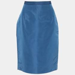 مملوكة مسبقًا Oscar de la Renta Blue Silk Pencil Skirt M