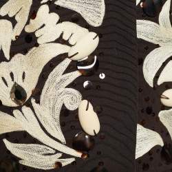 Pre Owned Oscar de la Renta Brown Silk Embellished Sleeveless Dress L