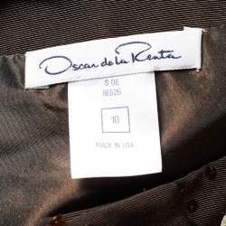 Pre Owned Oscar de la Renta Brown Silk Embellished Sleeveless Dress L