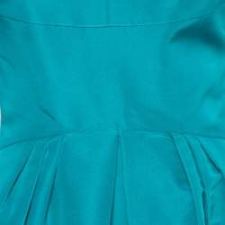 Oscar de la Renta Teal Silk Sleeveless Pleated Dress M