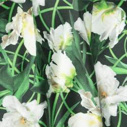 Pre Owned Oscar de la Renta Green Floral Printed Silk & Wool Maxi Skirt M