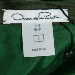 Pre Owned Oscar de la Renta Green Floral Printed Silk & Wool Maxi Skirt M