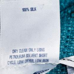 Pre Owned Oscar de la Renta Teal Blue Basket Weave Cocktail Dress M