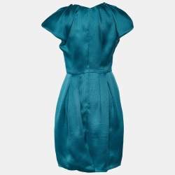 Pre Owned Oscar de la Renta Teal Blue Basket Weave Cocktail Dress M