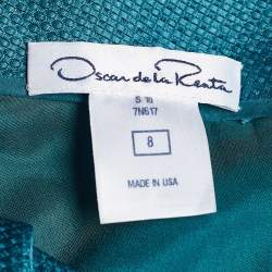 Pre Owned Oscar de la Renta Teal Blue Basket Weave Cocktail Dress M