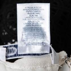 Pre Owned Oscar de la Renta Ivory Silk Lace Applique Pleated Skirt L