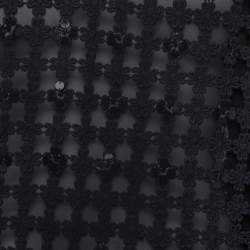 Pre Owned Oscar de la Renta Black Floral Guipure Lace Silk Top XL