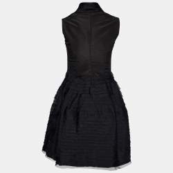 Oscar de la Renta Black Silk Tiered Sleeveless Dress M