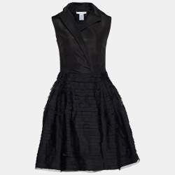 Oscar de la Renta Black Silk Tiered Sleeveless Dress M