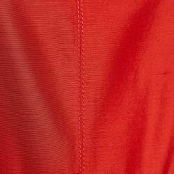 Pre Owned Oscar de la Renta Orange Silk Pleated Detail Midi Dress L