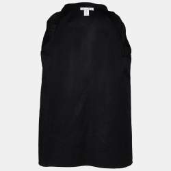 Pre Owned Oscar de La Renta Black Embroidered Wool & Angora Mid Length Coat M