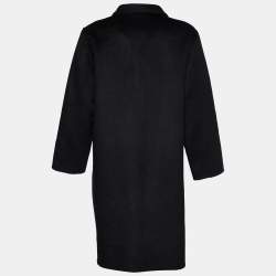 Pre Owned Oscar de La Renta Black Embroidered Wool & Angora Mid Length Coat M