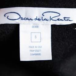 Pre Owned Oscar de La Renta Black Embroidered Wool & Angora Mid Length Coat M