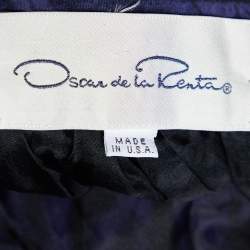 Pre Owned Oscar de la Renta Vintage Navy Blue Silk Gathered Maxi Skirt M