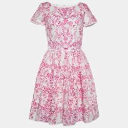 Pre Owned Oscar de la Renta Pink Floral Batik Print Cotton Dress XS