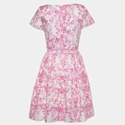 Pre Owned Oscar de la Renta Pink Floral Batik Print Cotton Dress XS