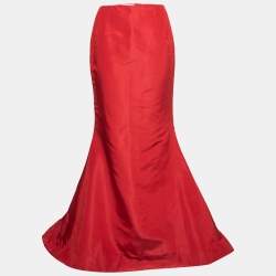 Oscar de la Renta Red Silk Faille Maxi Skirt M