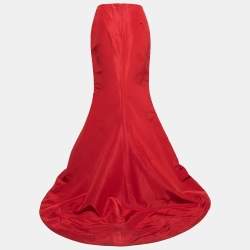 Oscar de la Renta Red Silk Faille Maxi Skirt M