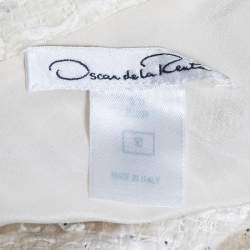 Pre Owned Oscar de la Renta Cream Tweed & Lace Trim Skirt L