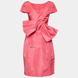 Pre Owned Oscar de la Renta Pink Silk Bow Back Detail Mini Dress M