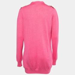 Pre Owned Oscar de la Renta Pink Embellished Cashmere and Silk Knit Button Front Cardigan M