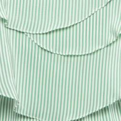 Pre Owned Oscar de la Renta White/Green Striped Silk Ruffled Sleeveless Top M