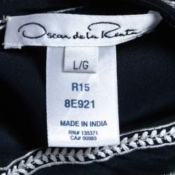 Oscar de la Renta Navy Blue Embroidered Silk Abhaya L