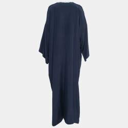 Oscar de la Renta Navy Blue Embroidered Silk Abhaya L